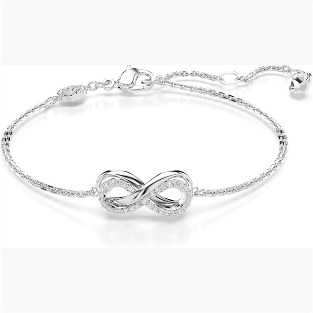 Crystal Infinity Motif Bracelet with Rhodium Finish, Lobster Clasp